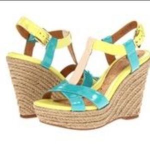 Yellow and Teal Sofft Wedges